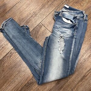 Distressed straight leg jeans